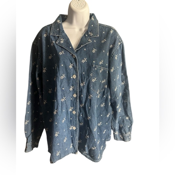 denim and company Jackets & Blazers - XL. Women's Floral Embroidered Denim Jacket.  LG/GR/GR01
